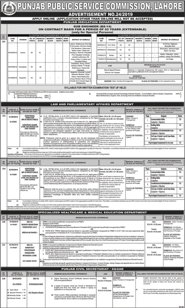 Sub Engineers Jobs in Pakistan by PPSC Jobs 2019 Apply Online 200+ Vacancies StudyHunt.Info