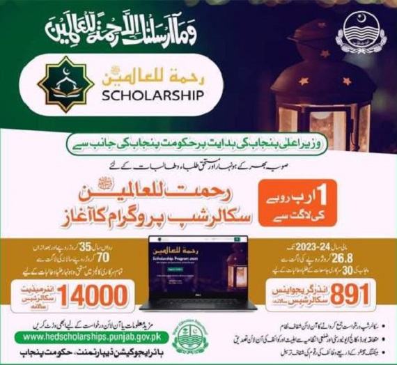 Rehmatul lil Alameen scholarship Program 2021 for Intermediate and Bachelor students