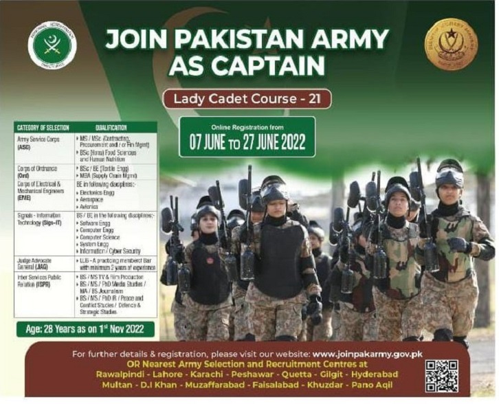 Lady Cadet Course Batch 21 Advertisement