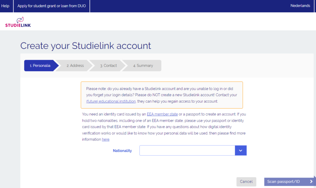 studielink.nl sign up
